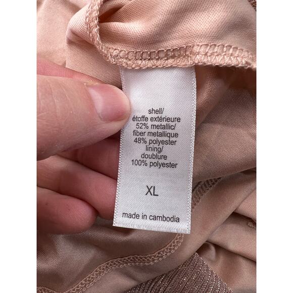 Maurices Top Blouse Womens X-Large Babydoll Pink Blush Rose Gold Metallic Twist - Picture 7 of 7